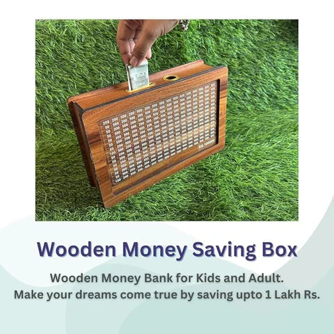 A Wooden Money Bank - ₹1 Lakh Savings Challenge Box